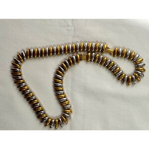 San Marco Style Large Two Tone Necklace Bracelet Combo 2 Clasps Silver Gold Tone